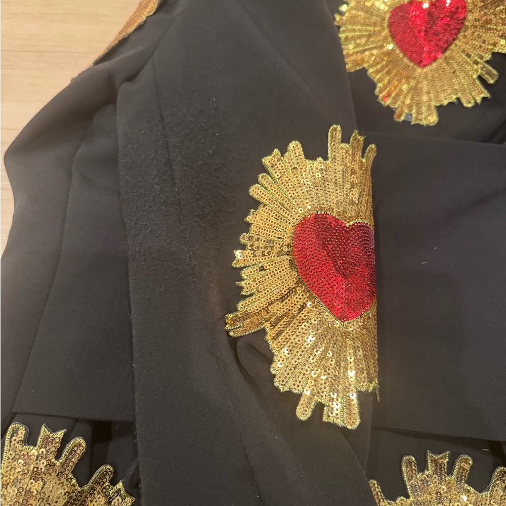 AKIRA Black Blazer with Gold and Red Sequin Hearts - Picture 4 of 5